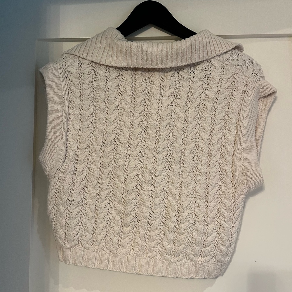 Anthropologie Maeve Cream Cable Knit Sleeveless Polo vest with Trim - Picture 9 of 10